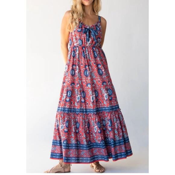 NATURAL LIFE Red and Blue Midi Dress - Picture 1 of 5